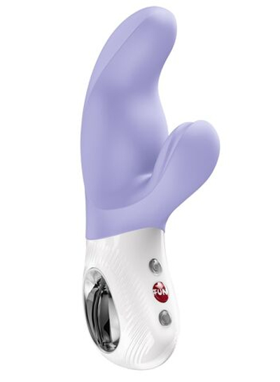 Сиреневый вибратор с клиторальным стимулятором Miss Bi - 17 см. (Цвет: сиреневый)