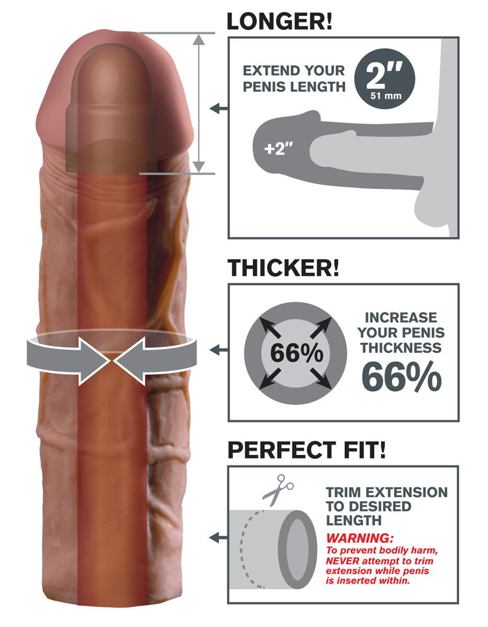 Коричневая насадка Mega 2 Extension - 20,3 см. (Цвет: коричневый)