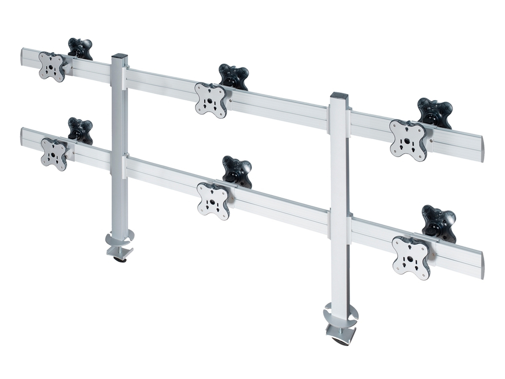 ErgoFount TBBS-1200G Настольное крепление back-to-back для 12 мониторов диагональю до 24'' конфигурации 2х3 со струбциной к столу типа "G". Цвет - серебристый
