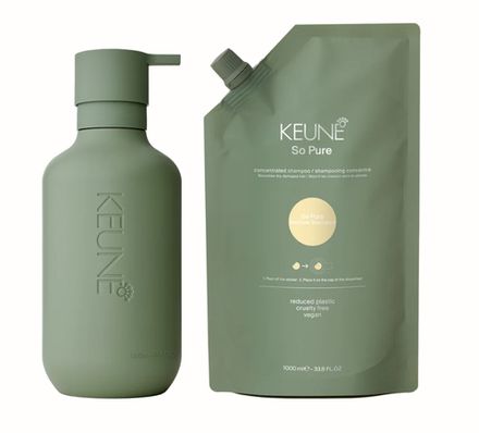 Keune So Pure Набор ВОССТАНАВЛИВАЮЩИЙ (шампунь 1000 мл +флакон+коробка+ шубер+ пакет)