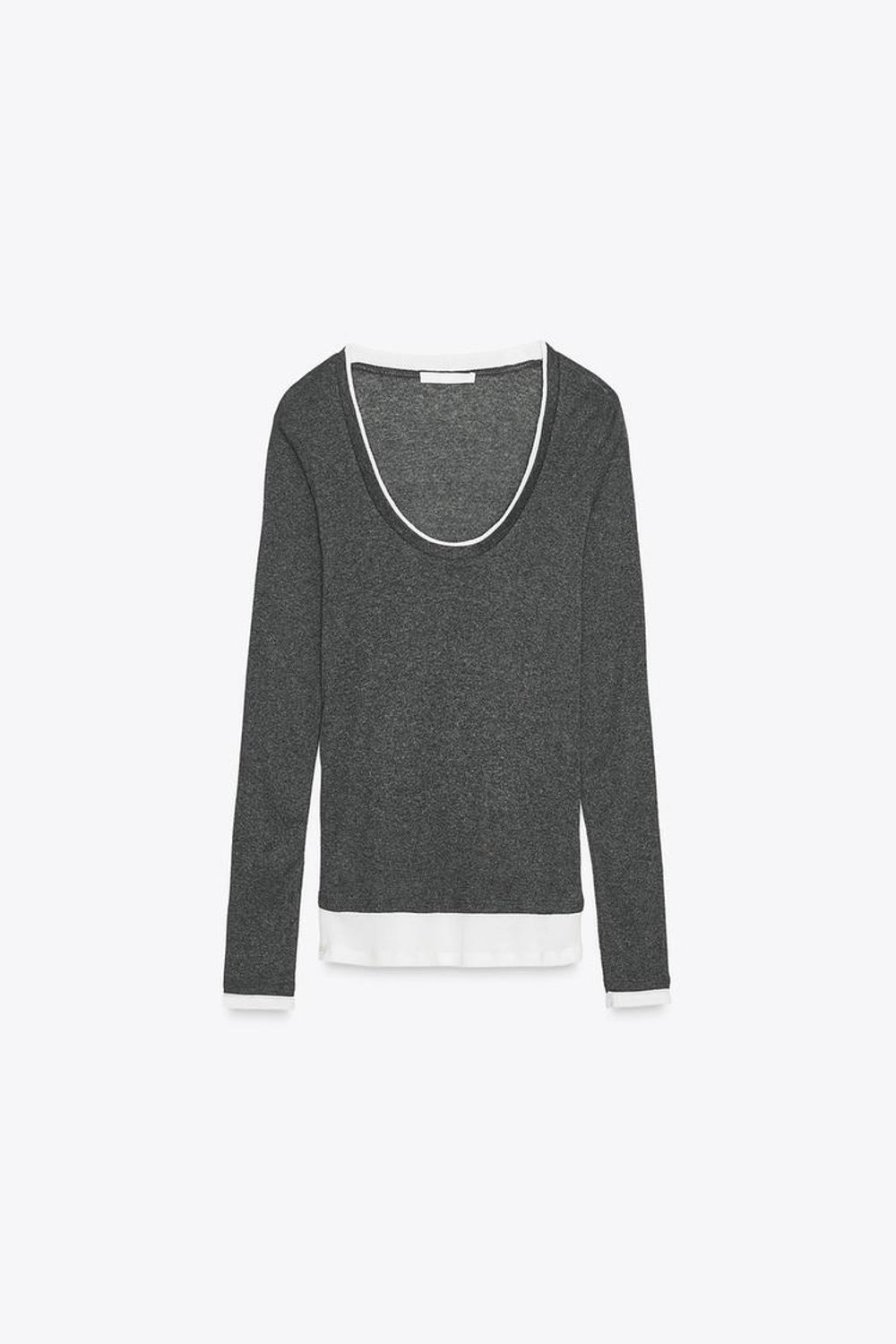 ZARA ФУТБОЛКА С КРУГЛЫМ ВЫРЕЗОМ, ТЕМНЫЙ МЕЛАНЖ