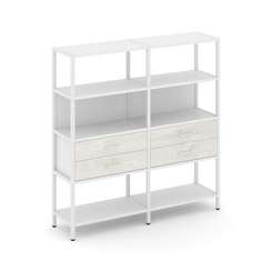 Shelf System Двухсекционный стеллаж четырехярусный с ящиками SN.STM-422 Белый/Дуб Наварра/Металл Бел