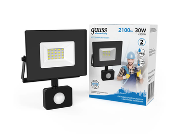 Прожектор светодиодный Gauss Elementary LED 30W 2100lm IP65 6500К с датчиком движения 628511330