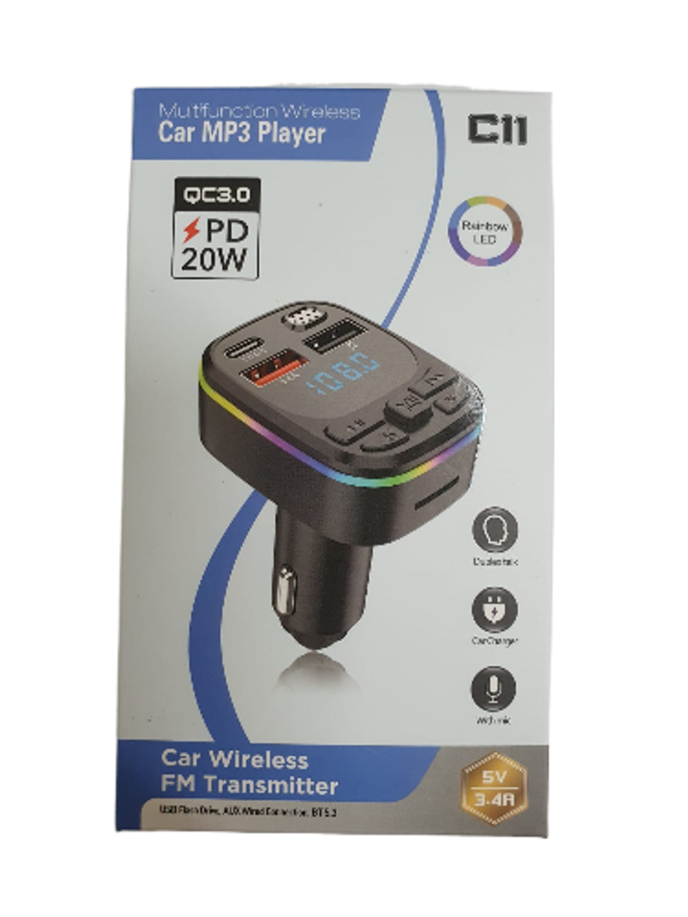 Автомобильный FM-трансмиттер C11 Bluetooth (черный)