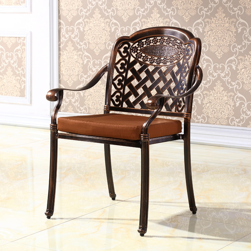 Обеденный комплект из литого алюминия стол Сандаловое дерево(118см) + 4 кресла Вулкан-2