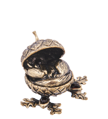 Народные промыслы AM-4166 Шкатулка «Белочка в желуде» (латунь, янтарь)