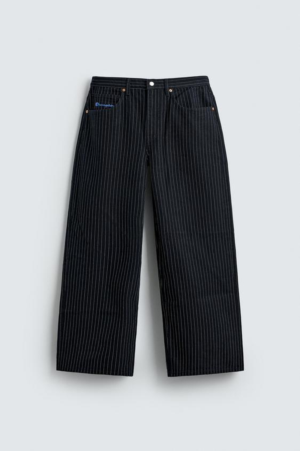 ZARA X CHAMPION ® ДЖИНСЫ BAGGY FIT В ПОЛОСКУ, СИНИЙ