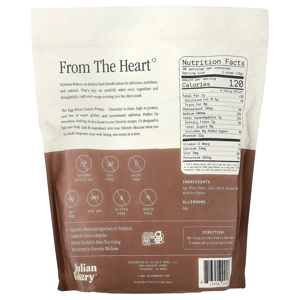 Julian Bakery, протеиновый порошок яичного белка, шоколад, 990 г (2,18 фунта)