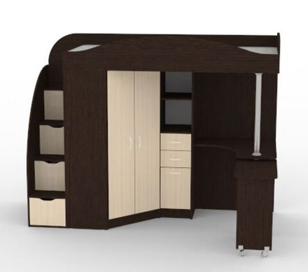 Кровать-чердак КарИВи Юниор 4 Венге  Дуб Молочный