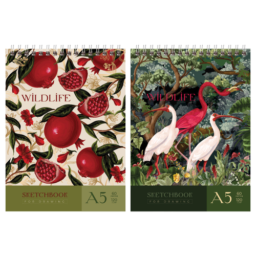 Скетчбук "Тропики" 60л, А5, на гребне, глянцевая ламинация, 120г/м2,