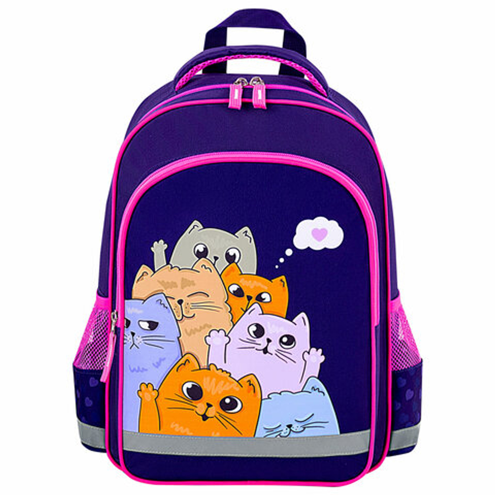 Рюкзак ПИФАГОР SCHOOL, 1 отделение, 3 кармана, Cat greetings, 38x28х14 см, 272087