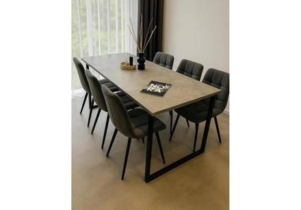 Стол деревянный Woodville Лиман 117 (157) x 77 бетон светлый, черный матовый, ножки черные