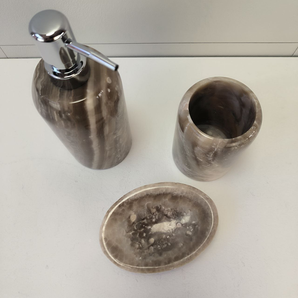 Набор из оникса 3 предм Grey NO-63239  дозатор, стаканчик, мыльница 151
