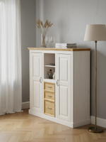 Тумба в гостиную Ландхаус 130х38х130 см, белый комод из массива сосны с 3 ящиками