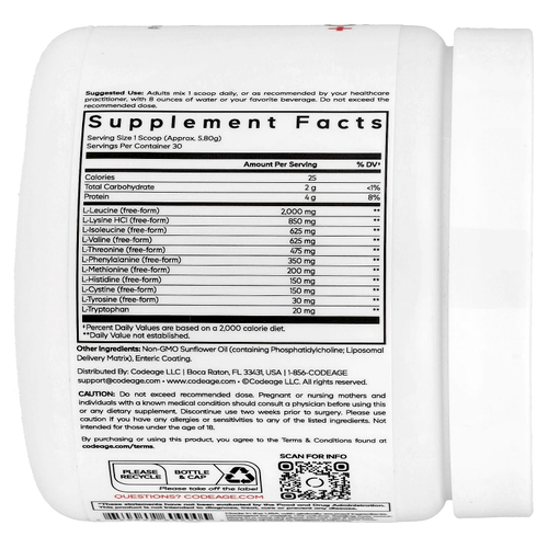Codeage, Sport, Liposomal Multi Amino+, комплекс липосомальных аминокислот в порошке, без добавок, 174,2 г (6,15 унции)