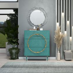 Комод Арт Колор leaves Классик Голд с 3 ящиками Пастельно-синий