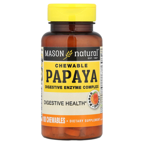 Mason Natural, жевательная папайя, комплекс пищеварительных ферментов, персик, 100 жевательных таблеток