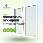 Пластиковое окно пвх, двухстворчатое, поворотно-откидное, однокамерный стеклопакет, GreenTech 58, белое.