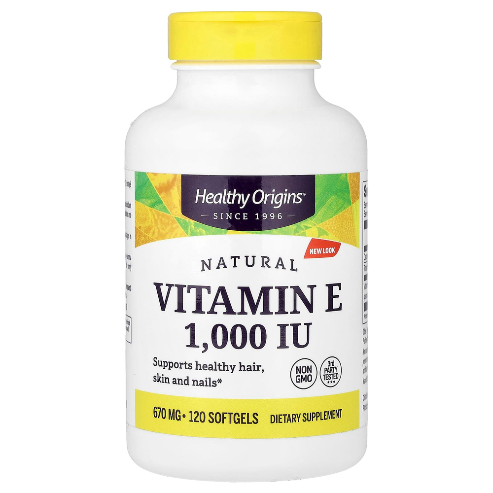 Healthy Origins, натуральный витамин E, 670 мг (1000 МЕ), 120 капсул