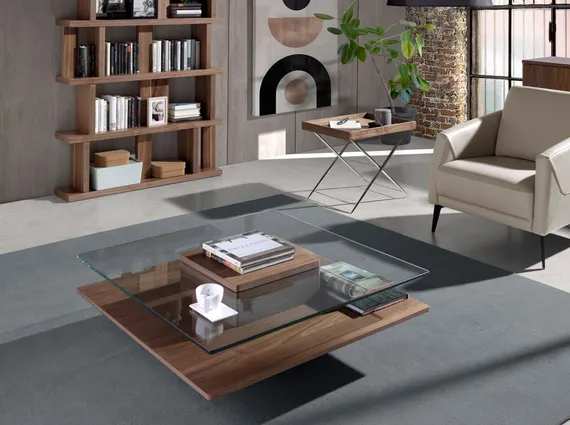 Журнальный столик Angel Cerda 2017, 100х100 см, стекло, орех