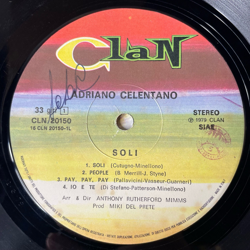 Винтажная виниловая пластинка LP Adriano Celentano Адриано Челентано Soli Соли (Италия 1979) Pay, Pay, Pay
