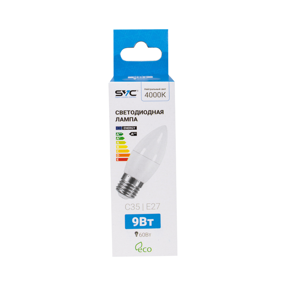 Лампа светодиодная SVC LED C35-9W-E27-4000K Свеча Нейтральный
