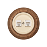 Розетка RJ45 информационная двойная, керамика, цвет Песочное золото B1-302-04