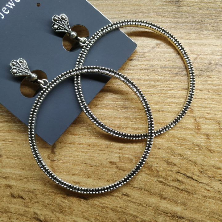 Серьги на англ.заст Bohemia рамка круг металл античный серебристый 6х4,5 см