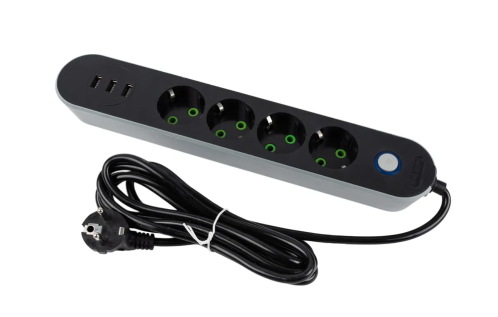 Удлинитель 4-местный 3М+3 USB 2*0.75m CX-E104-3M