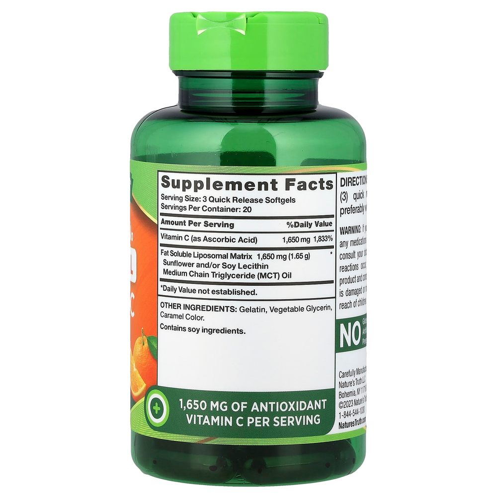 Nature's Truth, липосомальный витамин C, улучшенная формула, 60 капсул с быстрым высвобождением