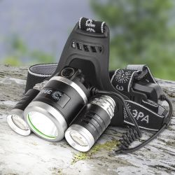 Фонарь налобный светодиодный ЭРА GA-809 аккумуляторный алюминиевый 4 режима трехламповый High Power Headlamp