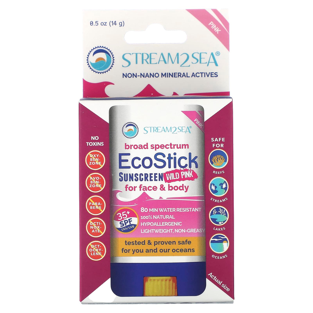 Stream2Sea, EcoStick Sunscreen Wild Pink, SPF 35+, 14 г (0,5 унции)
