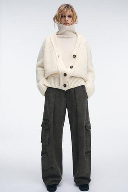 ZARA БРЮКИ-КАРГО BALLOON ZW COLLECTION, СЕРЫЙ