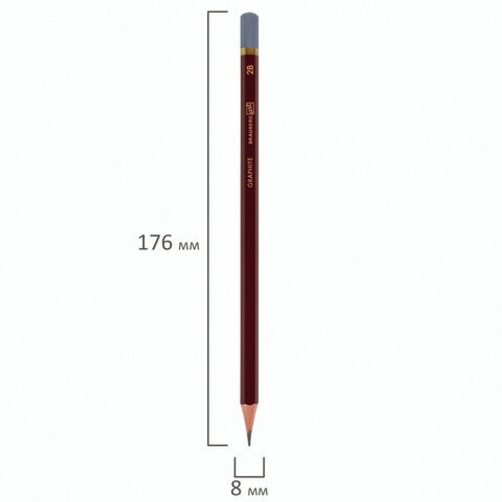 Карандаш чернографитный художественный 2B, 1 шт., BRAUBERG ART "PREMIERE", ВЫСШЕЕ КАЧЕСТВО, 181888