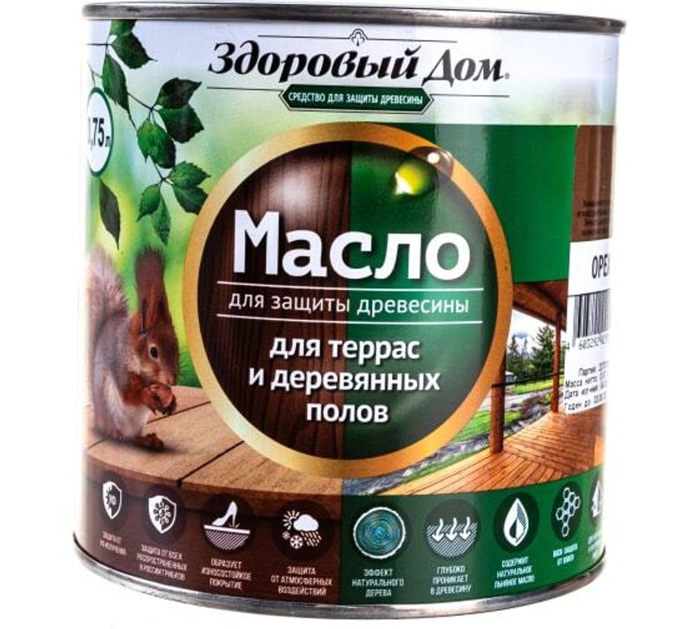 Масло для террас и дер.полов 0,75л орех Здоровый дом