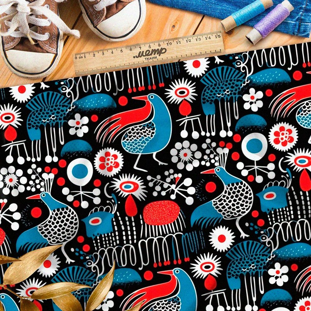 Ткань премиум дюспо былинные птицы