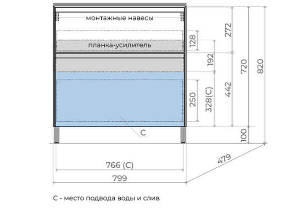 Тумба напольная "ЛИМА 80" эмаль, под раковину LINE 80, 2 ящ., PLUS, белый матовый