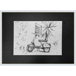 Картина, графика в паспарту 21х30 см на стену для интерьера "Мопед"