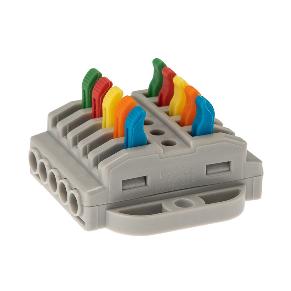 Клемма СМК 222-425P проходная 5 полюсов, с монтажной площадкой (0,08-4 мм²), серая (20 шт./уп.) REXA