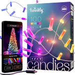 Гирлянда Twinkly Candies Candles 100 диодов, 7 мм в форме свечи, RGB, расстояние между лампами 6 см, прозрачный провод, BT+WiFi, IP20, питание от USB-C