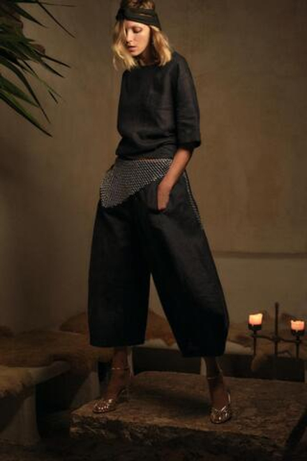 ZARA ТОП ИЗ ЛЬНА С КОРОТКИМИ РУКАВАМИ ZW COLLECTION, ЧЕРНЫЙ