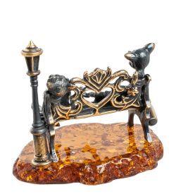 Народные промыслы AM-1052 Фигурка «Коты в ожидании чуда» (латунь, янтарь)