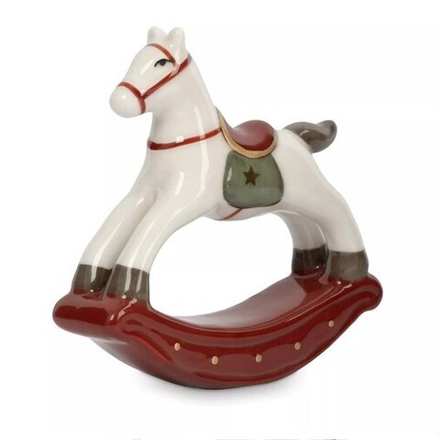 Лошадка-качалка бежево-бордовая 10 см фарфор