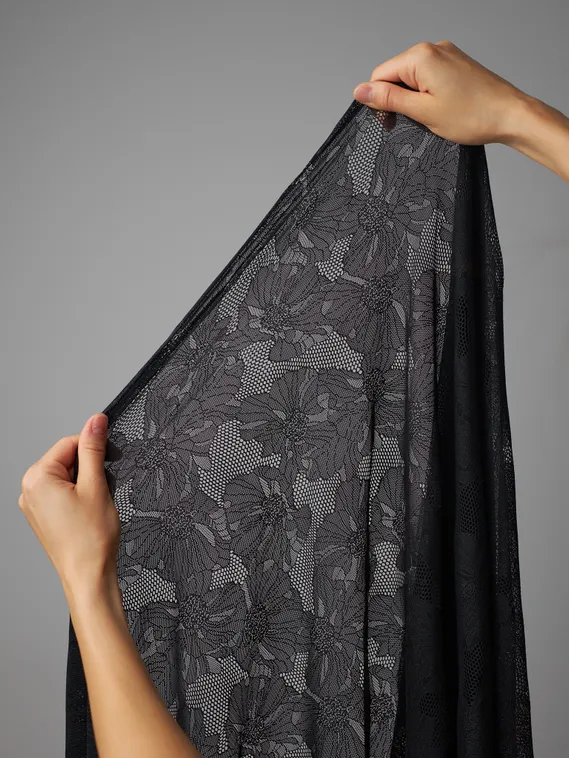 Кружевное эластичное полотно, маки, черный 170
