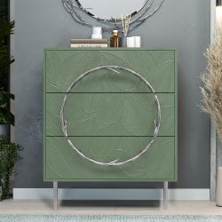Комод Арт Колор leaves с 3-мя ящиками Стайл Сильвер Зеленый нефрит