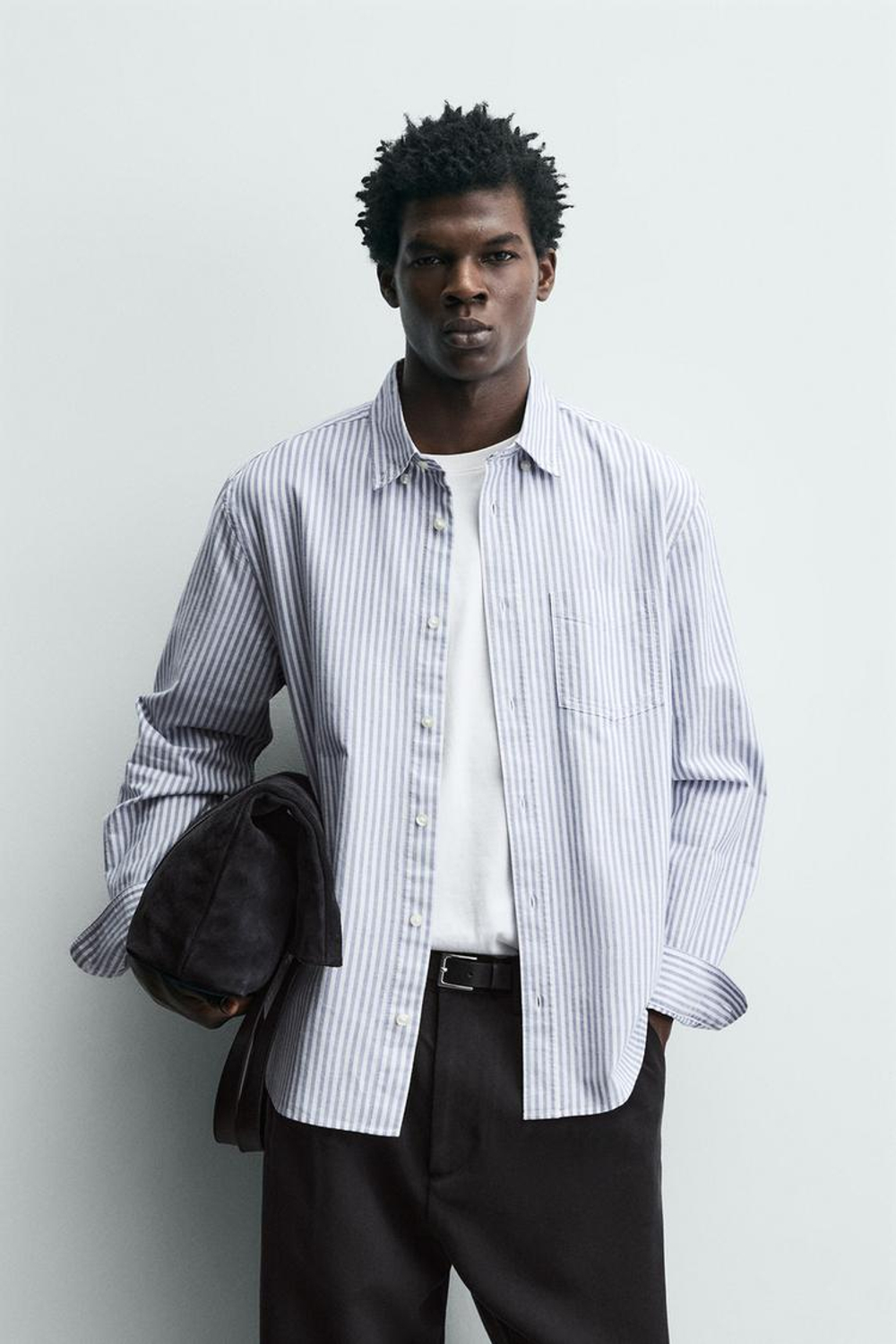 ZARA РУБАШКА С ФАКТУРНОЙ ОТДЕЛКОЙ, СИНИЙ/БЕЛЫЙ