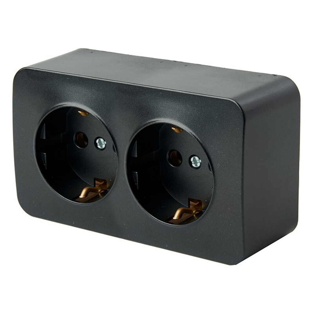 Розетка 2-местная с/з открытой установки. 250В. 16А. IP20. серия София.черный матовый MST16-12-05