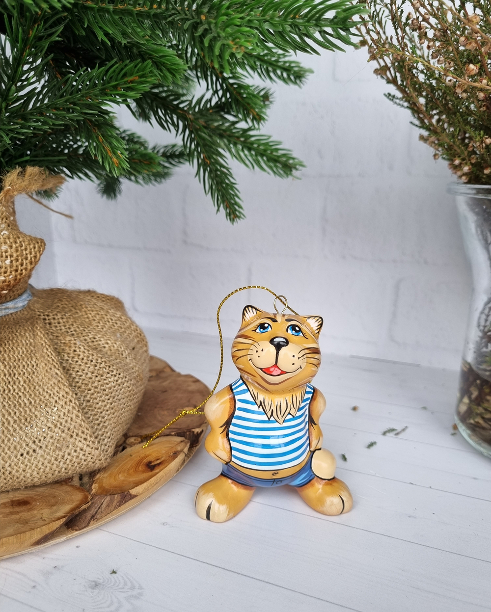 Кот Матроскин ёлочная игрушка из фарфора