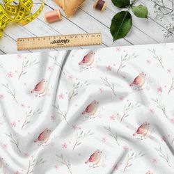 Ткань поплин акварельные птички и веточки