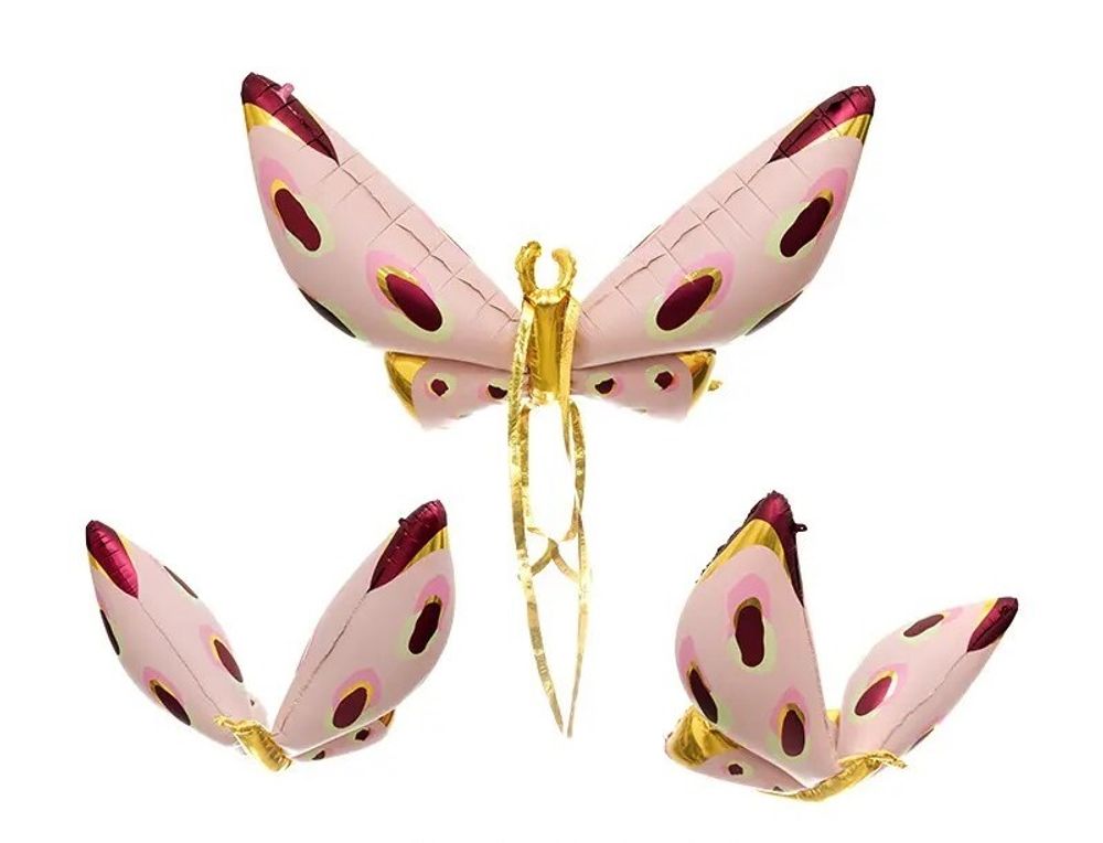 Шар (45''/114 см) Фигура 3D, Бабочка, Карнавальные крылья, Розовый, 1 шт.